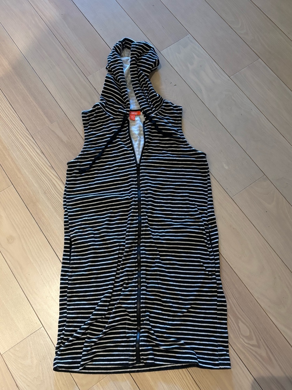 Joe Fresh Black and White Striped Hooded Swim Coverup